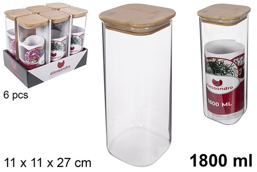 [114690] Squared borosilicate jar with bamboo lid 1.800 ml