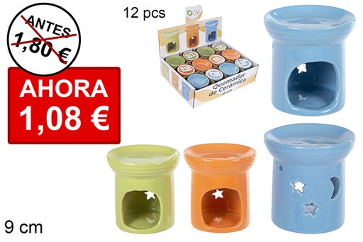 [114722] Bruciatore tondo in ceramica colori assortiti stelle decorate 9 cm