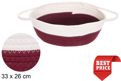 [114761] Cestino ovale in corda di cotone con manici bianco/rame 33x26 cm