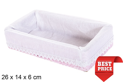 [114764] MDF box with paper rope lined with pink lace 26x14 cm