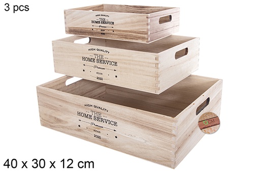 [114792] Pack 3 caisses en bois naturel décorées 40x30 cm