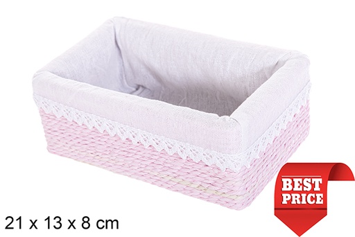 [114813] MDF box with paper rope lined with pink lace 21x13 cm
