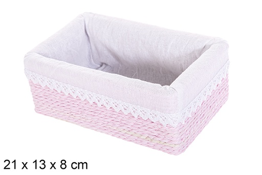 [114813] MDF box with paper rope lined with pink lace 21x13 cm