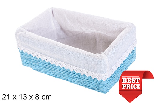 [114814] MDF box with paper rope lined with blue lace 21x13 cm