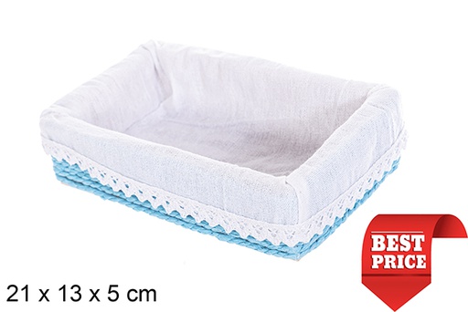 [114824] Boîte MDF avec corde en papier doublée de dentelle bleu 21x13 cm