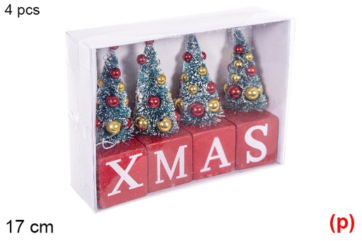 [114891] Pack 4 Christmas trees XMAS red 17 cm