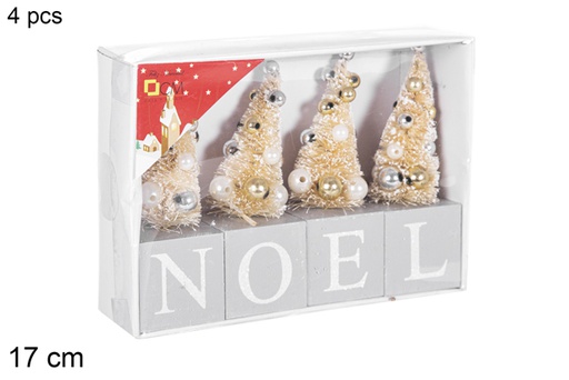 [114894] Pack 4 Christmas trees NOEL silver 17 cm