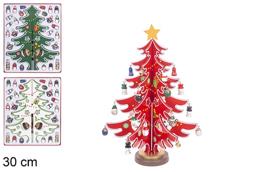[114898] Albero di Natale in legno decorato colori assortiti 30 cm