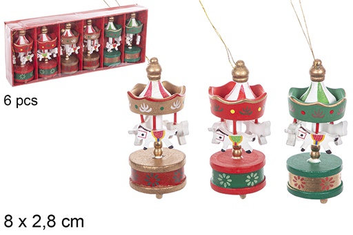 [114916] Pack 6 mini Christmas wooden carousel assorted color 8x2,8 cm