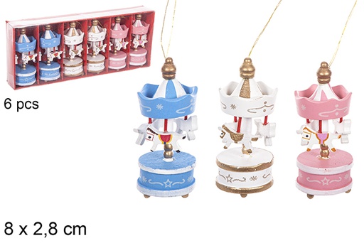 [114918] Pack 6 mini carrusel de madera Navidad colores surtidos 8x2,8 cm