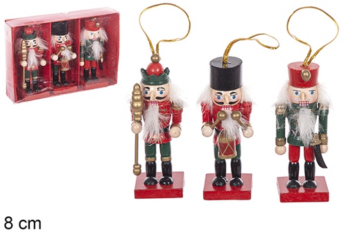 [114924] Pack 3 Christmas wooden nutcrackers assorted color 8 cm