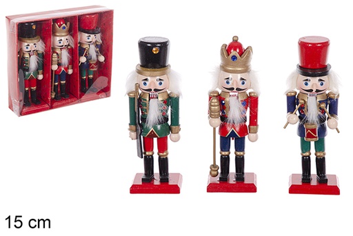 [114925] Pack 3 quebra-nozes natalinos de madeira cores sortidas 15 cm