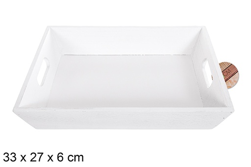[114952] Boîte en bois rectangulaire blanche 33x27 cm