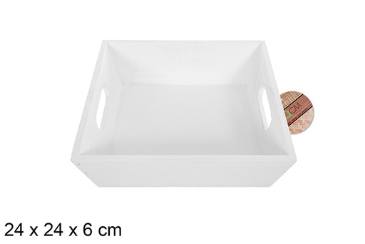 [114956] Boîte en bois carrée blanche 24 cm