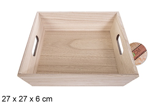 [114962] Coffret carré en bois naturel 27 cm