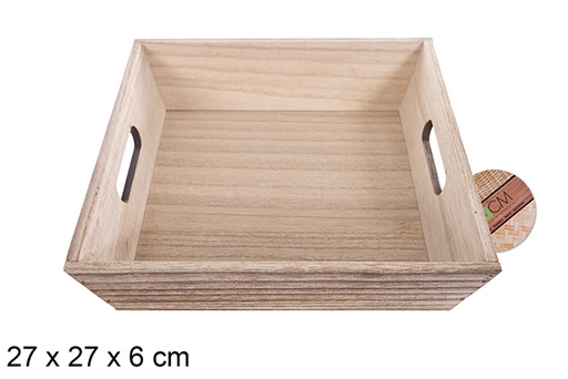 [114963] Boîte en bois carrée vintage 27 cm
