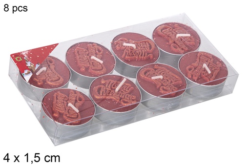 [114967] Pack 8 candele rosse decorate Merry Christmas 4x1,5 cm
