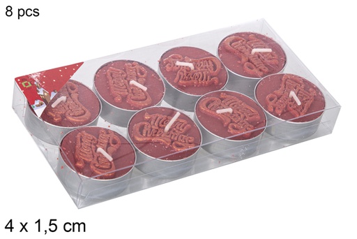 [114967] Pack 8 velas rojas decorada Merry Christmas 4x1,5 cm