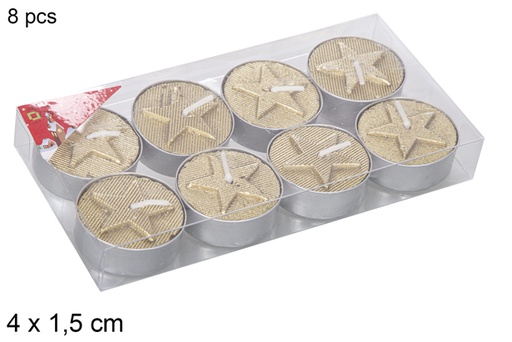 [114969] Pack 8 velas douradas decoradas estrela 4x1,5 cm