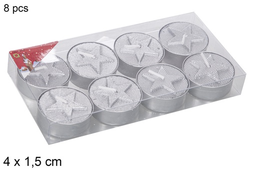 [114970] Pack 8 silver candles decorated star 4x1,5 cm