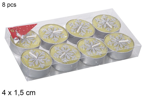 [114990] Pack 8 candele d'oro decorate con fiocco di neve 4x1,5 cm