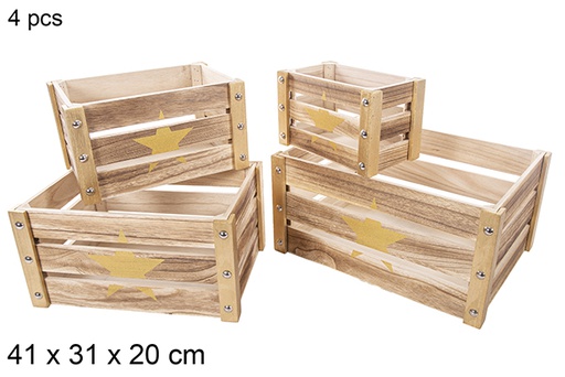 [115042] Pack 4 wooden boxes Christmas gold decorate star 41x31x20 cm