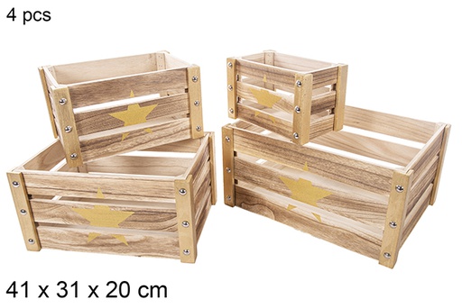 [115042] Pack 4 wooden boxes Christmas gold decorate star 41x31x20 cm