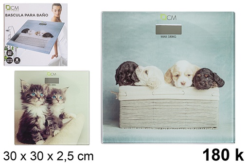 [112437] Bascula baño cuadrada decorada perro gato surtido máximo 180 kg