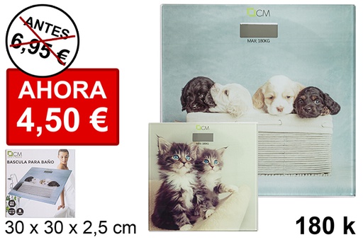 [112437] Square bathroom scale decorated dog cat assortment maximum 180 kg