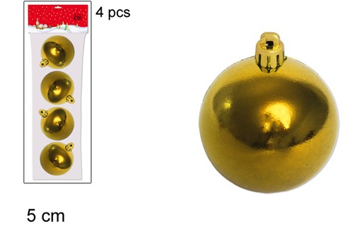 [047855] Pack 4 boules de Noël à paillettes dorées 5 cm