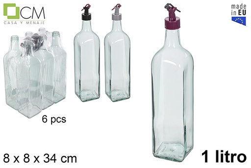 [115127] Distributeur huile/vinaigre verre carré Marasca bouchon anti-goutte 1 l.