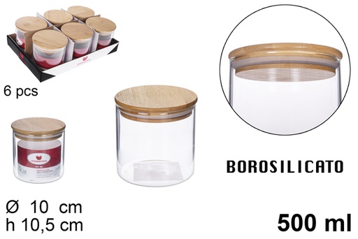 [115132] Bottiglia in borosilicato con coperchio in bambù da 500 ml