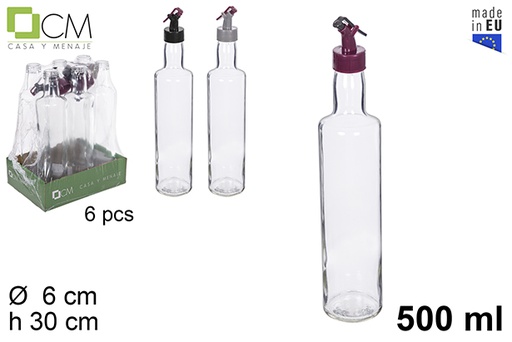 [115149] Aceitera/vinajera cristal redonda tapón antigoteo colores 500 ml