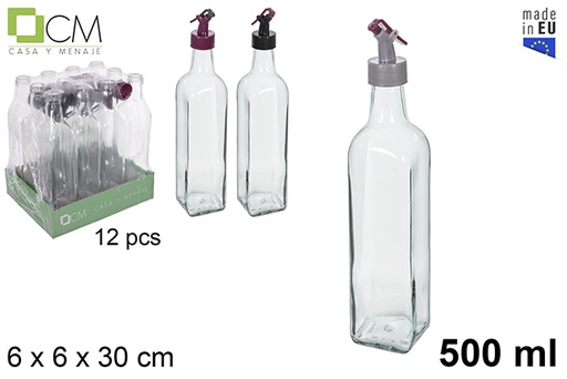 [115150] Aceitera/vinajera cristal cuadrada tapón antigoteo colores 500 ml