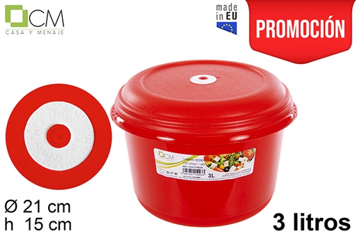 [115173] Lancheira redonda vermelha com datador 3 l.