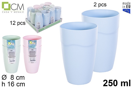 [115229] Pack 2 copos plástico reutilizável cores pastel 250 ml