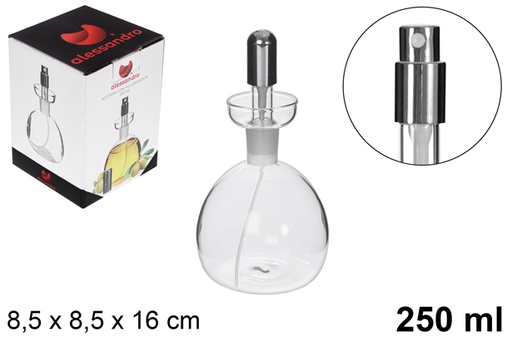 [115257] Round glass oil cruet with spray stopper 250 ml