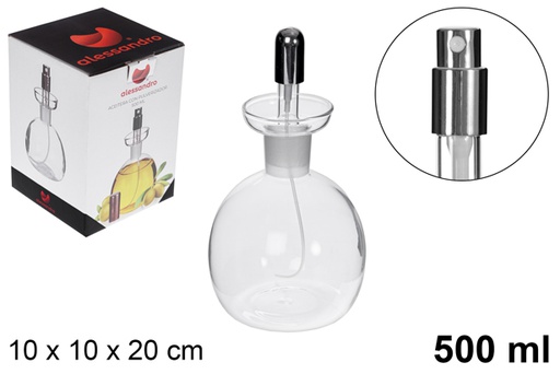 [115258] Round glass oil cruet with spray stopper 500 ml