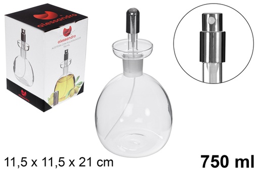 [115259] Aceitera cristal redonda con tapón pulverizador 750 ml 