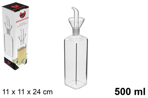 [115266] Huilier carré verre avec bouchon anti-goutte 500 ml