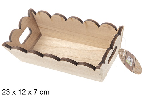 [115345] Caja madera ondulada rectangular natural 23x12 cm