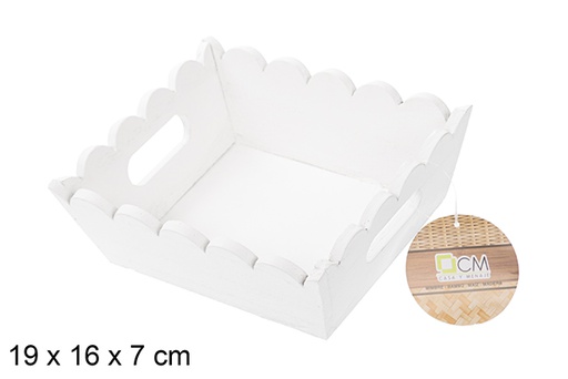 [115347] Boîte rectangulaire blanche en bois ondulé 19x16 cm