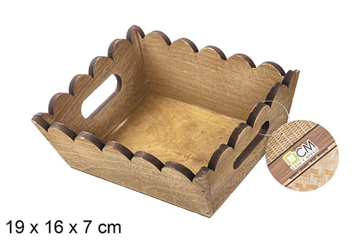 [115348] Coffret rectangulaire en bois ondulé en acajou 19x16 cm