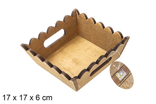 [115352] Coffret carré en bois ondulé en acajou 17 cm