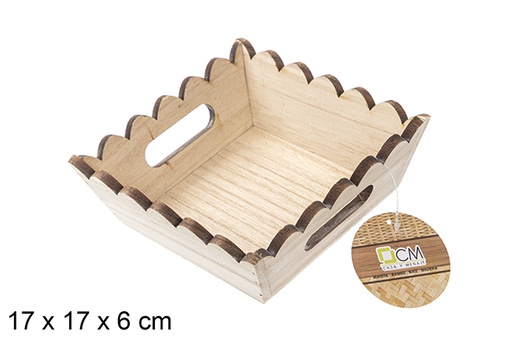 [115353] Boîte en bois ondulée carrée naturelle 17 cm