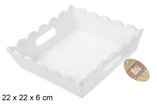 [115355] White square corrugated wooden box 22 cm