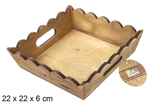 [115356] Coffret carré en bois ondulé en acajou 22 cm