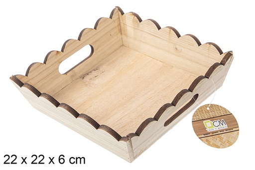 [115357] Caja madera ondulada cuadrada natural 22 cm