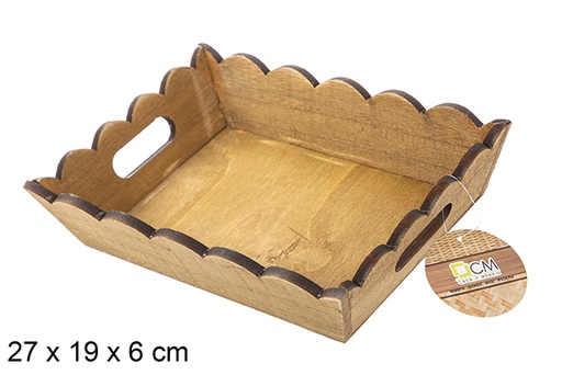 [115360] Coffret rectangulaire en bois ondulé en acajou 27x19 cm