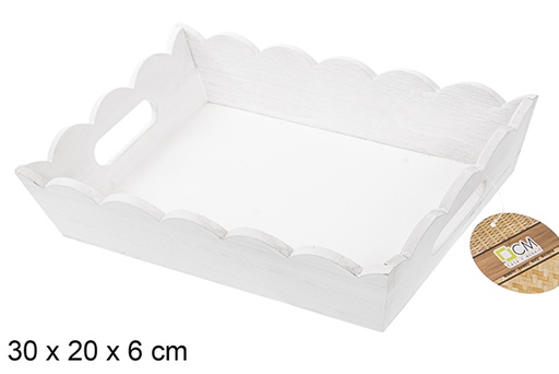 [115363] Caja madera ondulada rectangular blanca 30x20 cm